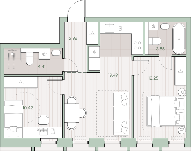 3 ккв (Евро) 54,4 м²