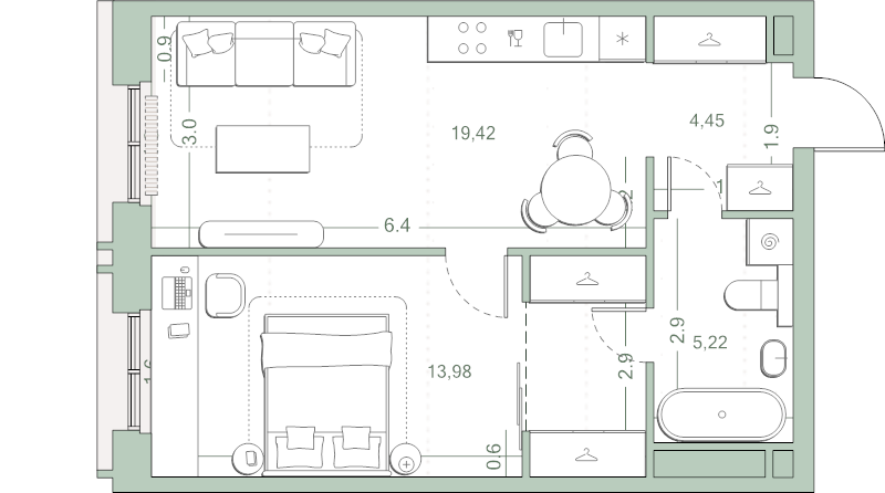 2 ккв (Евро) 47,5 м²