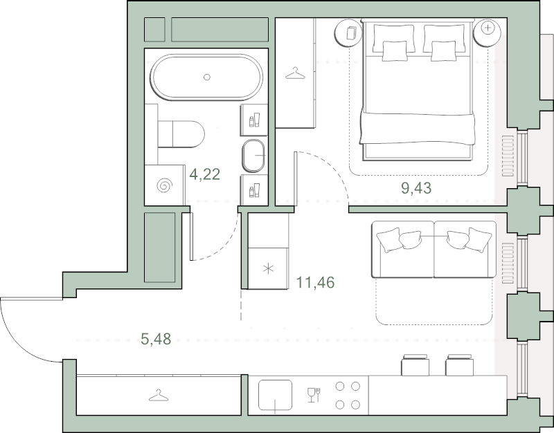 1 ккв 30,6 м²