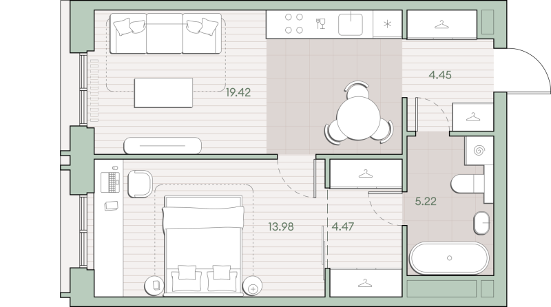 2 ккв (Евро) 47,5 м²