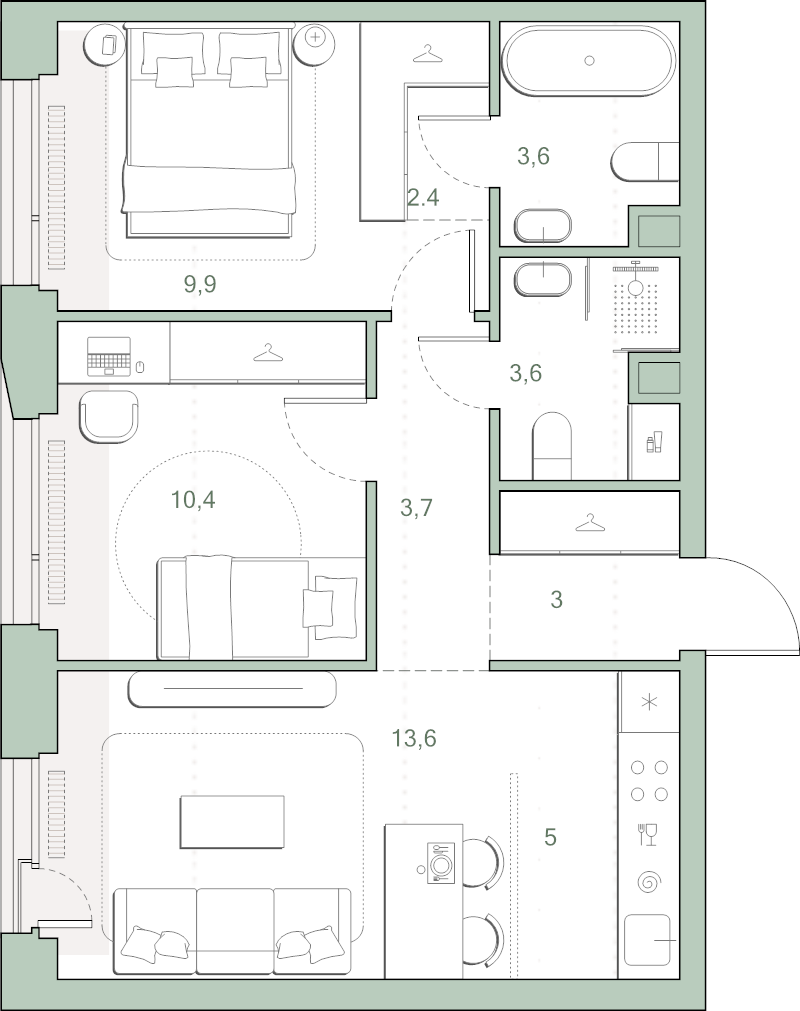 3 ккв (Евро) 55,2 м²