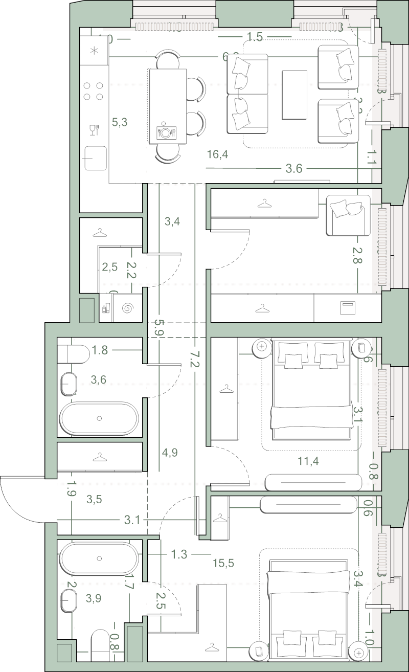 3 ккв (Евро) 80,4 м²