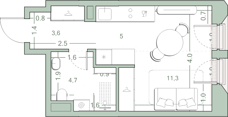 Студия 24,6 м²