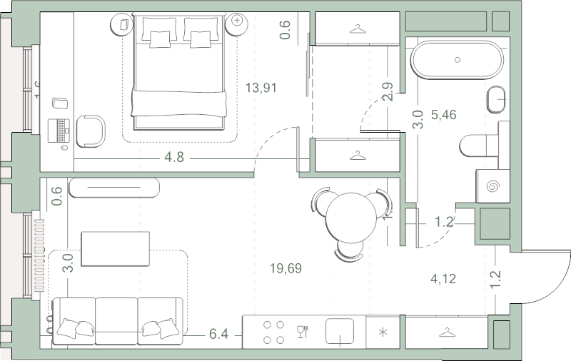 2 ккв (Евро) 47,6 м²