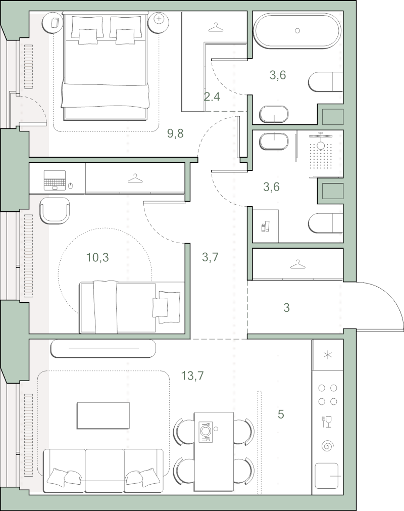 3 ккв (Евро) 55,1 м²