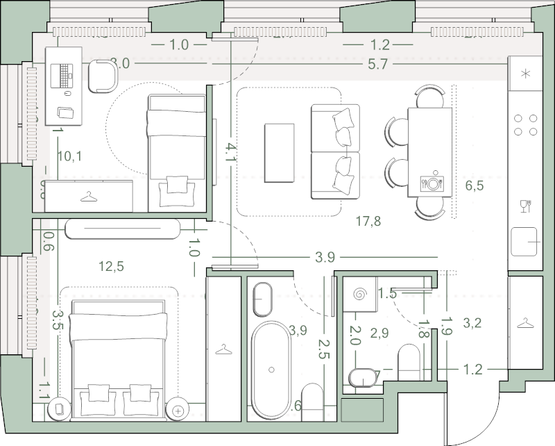 3 ккв (Евро) 56,9 м²