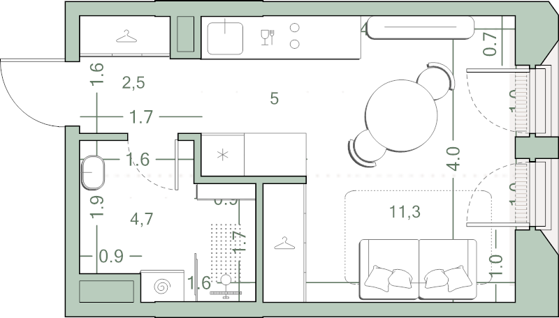 Студия 23,5 м²
