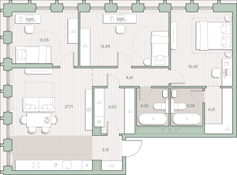 4 ккв (Евро) 97,6 м²
