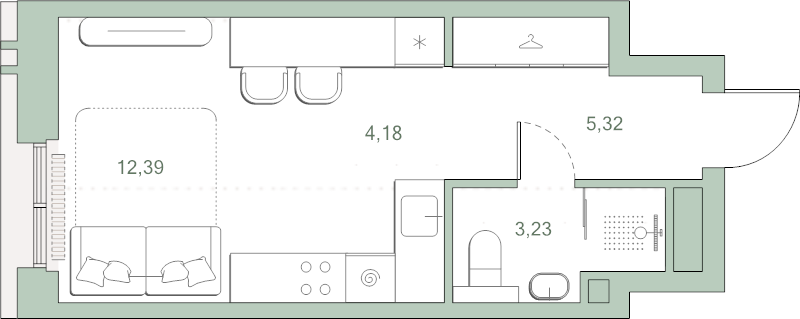 Студия 25,1 м²