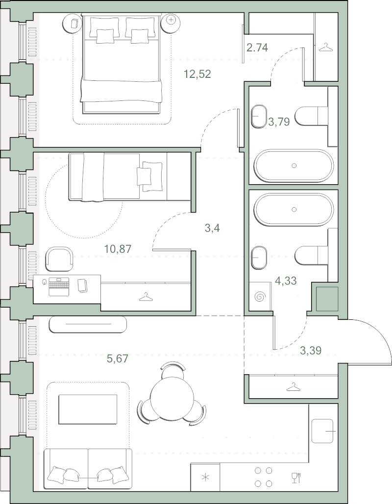 3 ккв (Евро) 61,3 м²