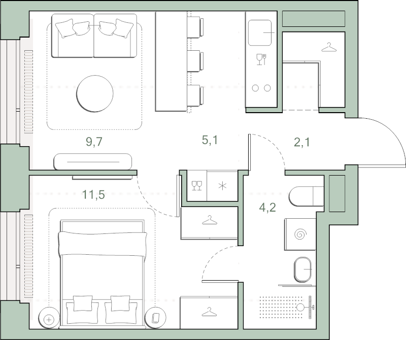 1 ккв 34,4 м²