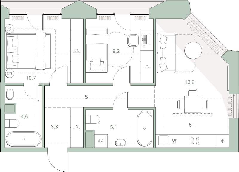 3 ккв (Евро) 55,5 м²