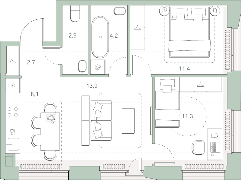 3 ккв (Евро) 54,5 м²