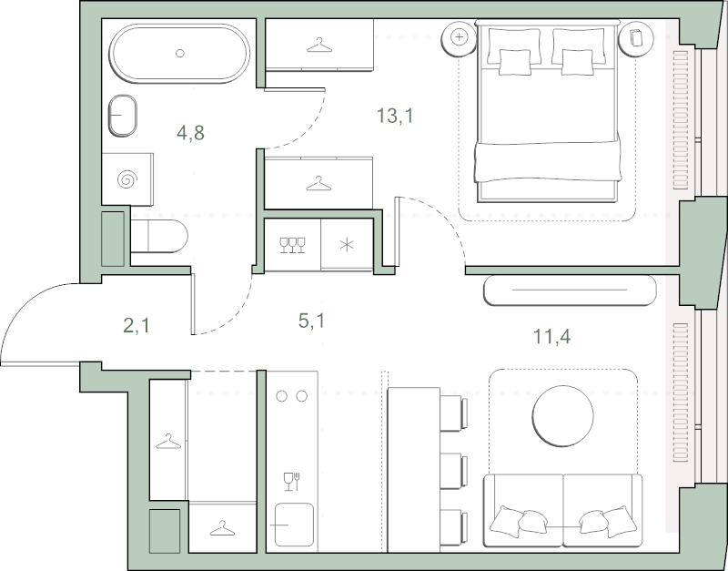 2 ккв (Евро) 38,8 м²
