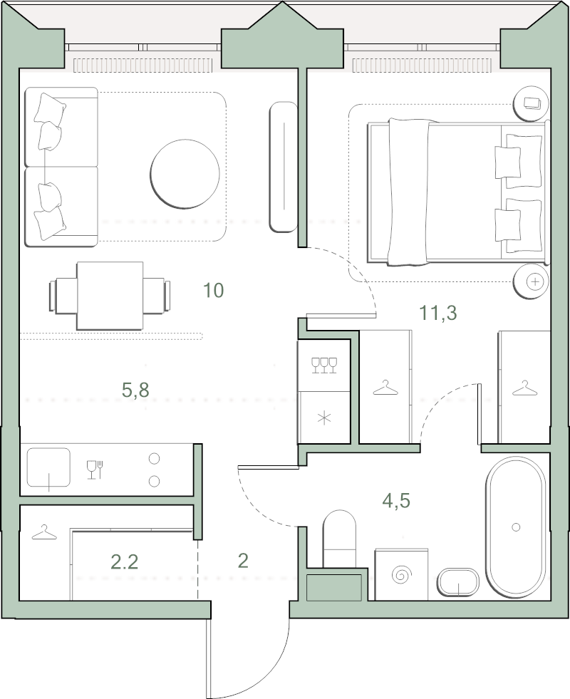 2 ккв (Евро) 35,8 м²