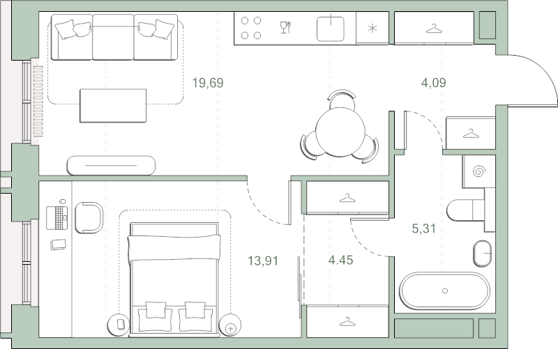 2 ккв (Евро) 47,5 м²