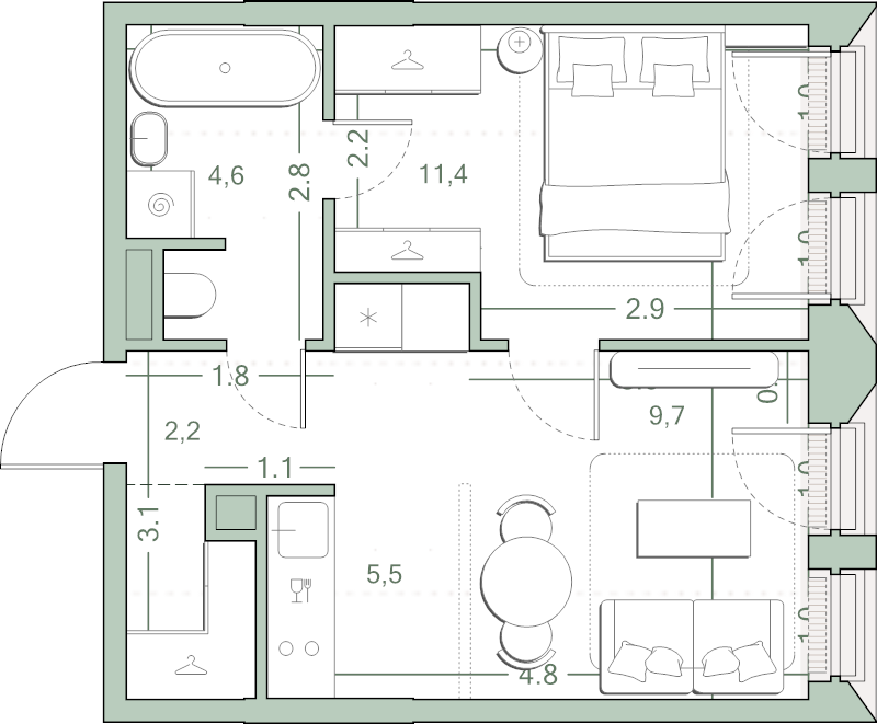 2 ккв (Евро) 35,3 м²