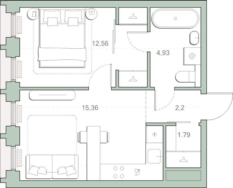 2 ккв (Евро) 36,8 м²