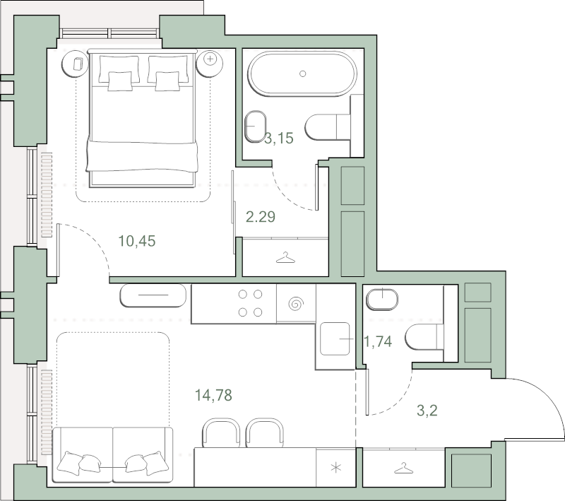 1 ккв 35,6 м²
