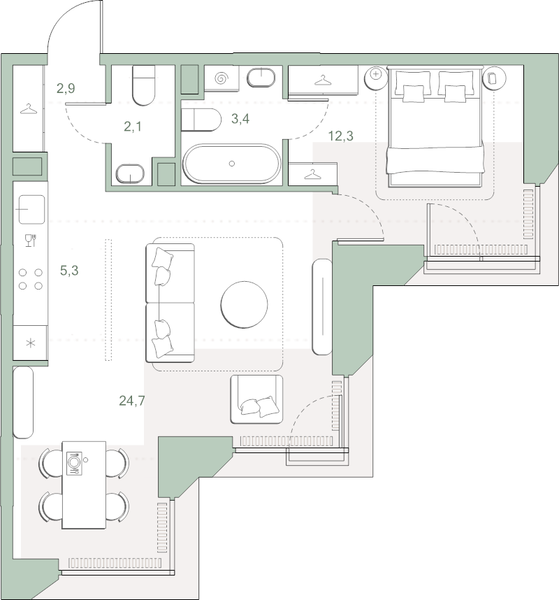 2 ккв (Евро) 50,7 м²