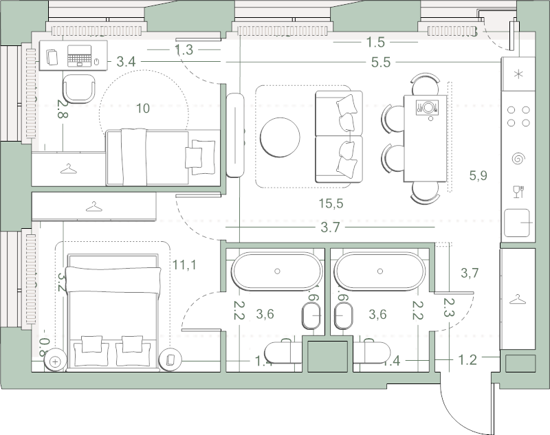 3 ккв (Евро) 53,4 м²