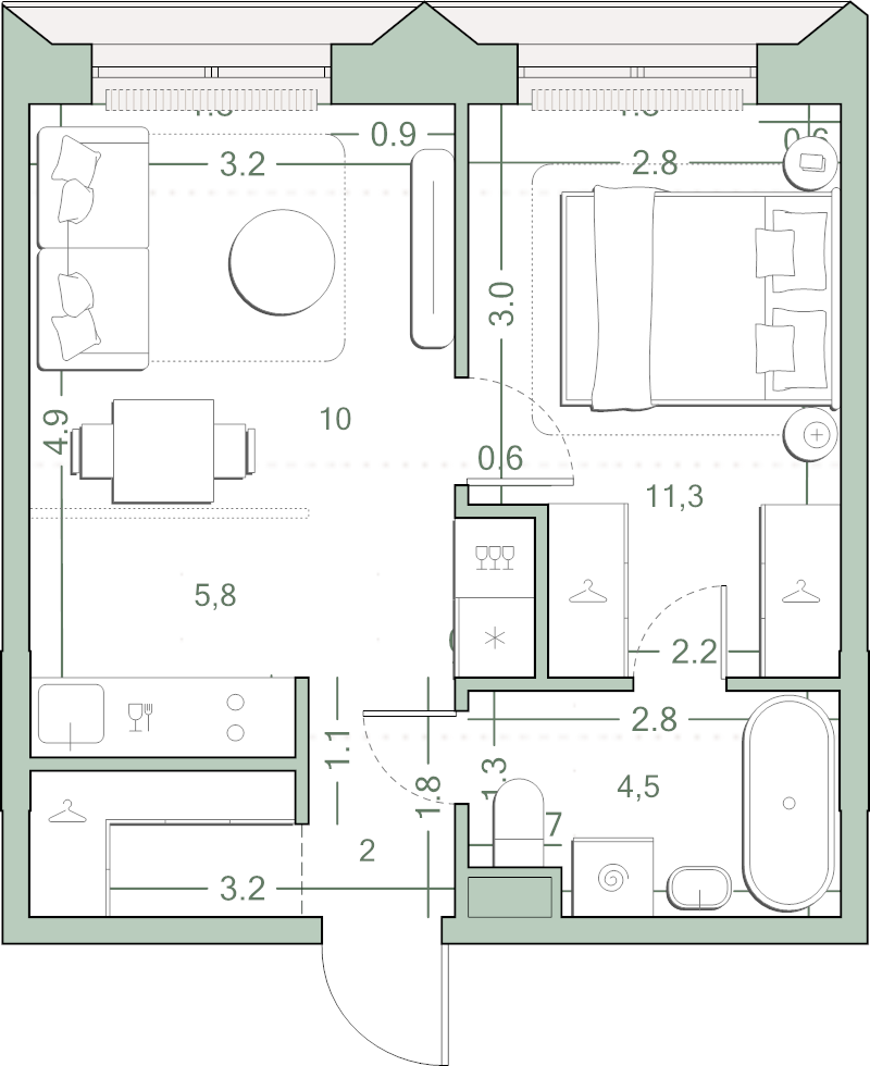2 ккв (Евро) 35,8 м²
