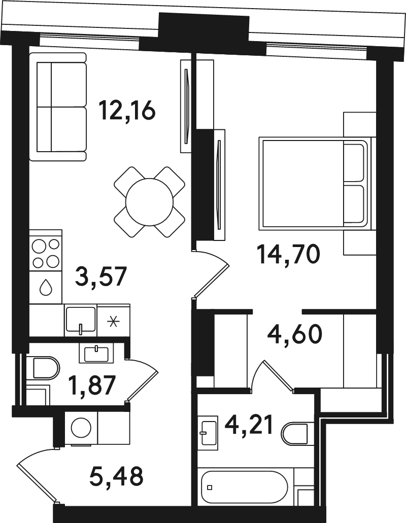 2 ккв (Евро) 46,6 м²