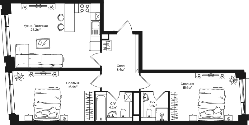 3 ккв (Евро) 71 м²