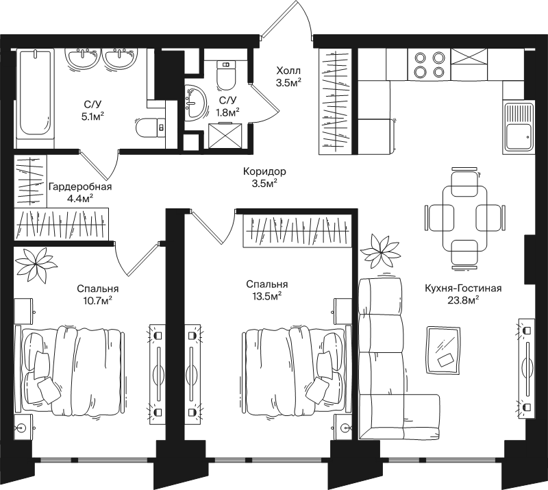 3 ккв (Евро) 66,3 м²