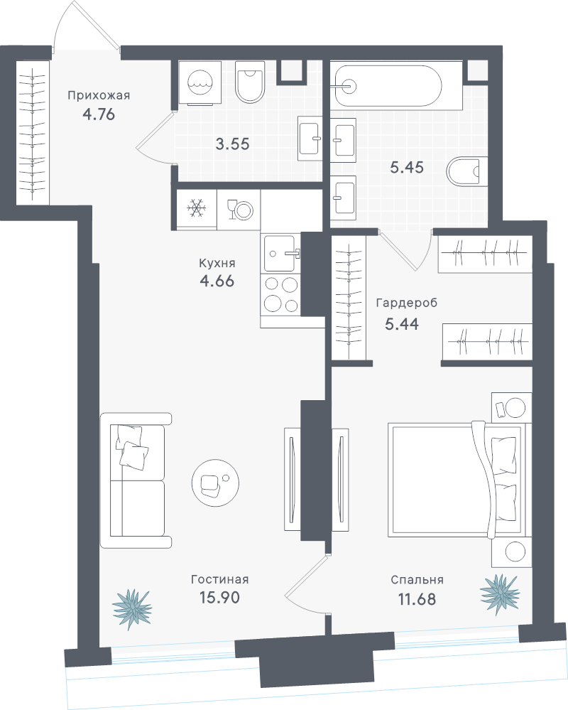 2 ккв (Евро) 51,4 м²