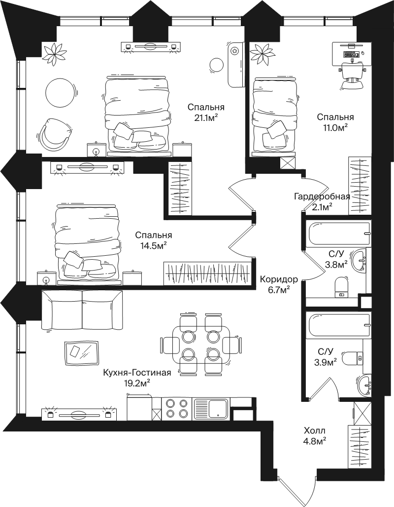 4 ккв (Евро) 87,1 м²