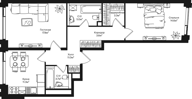 2 ккв 66,7 м²