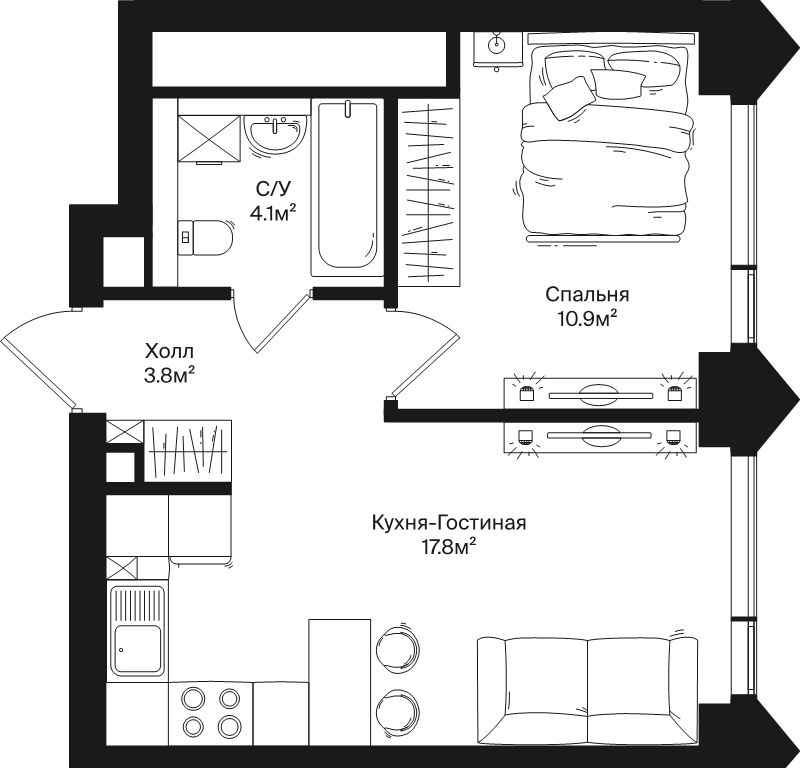2 ккв (Евро) 36,6 м²