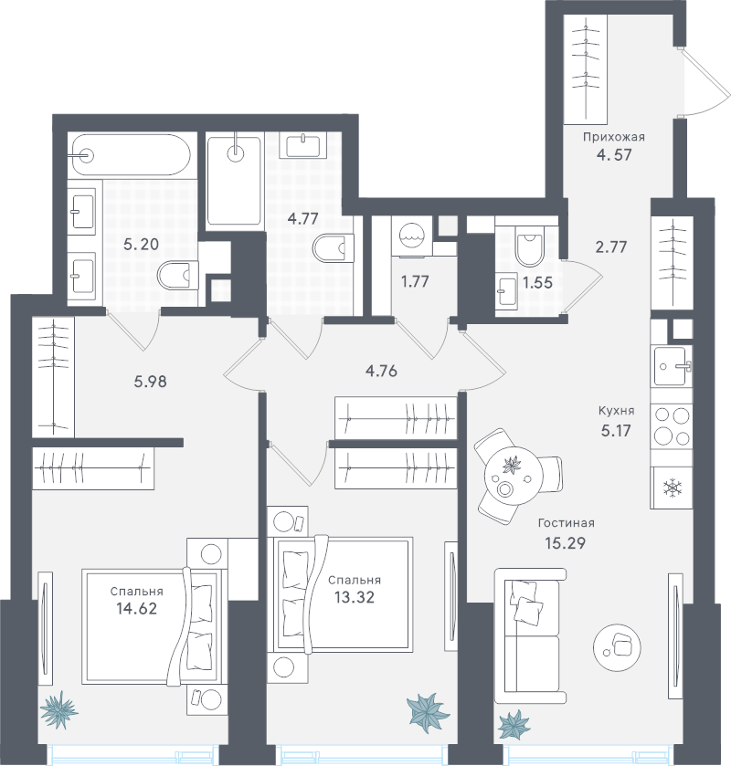 3 ккв (Евро) 79,8 м²