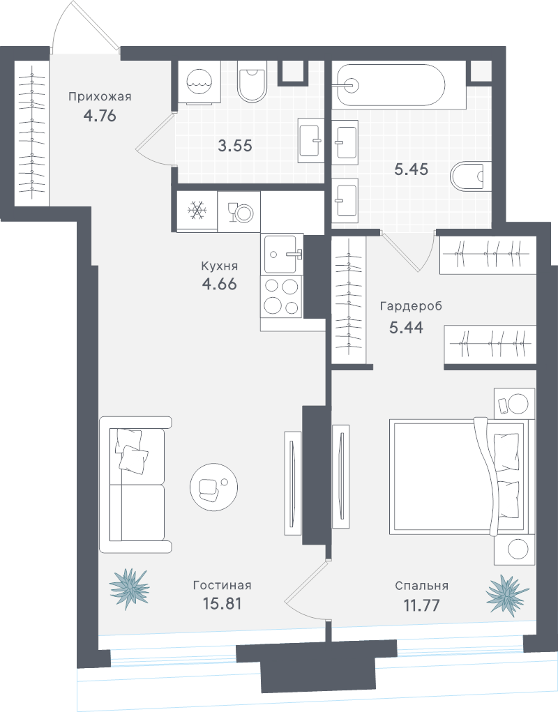 2 ккв (Евро) 51,4 м²
