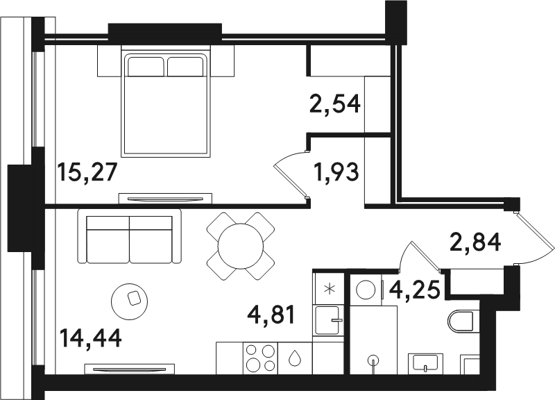 2 ккв (Евро) 46,1 м²