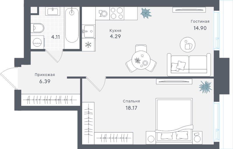 2 ккв (Евро) 47,9 м²