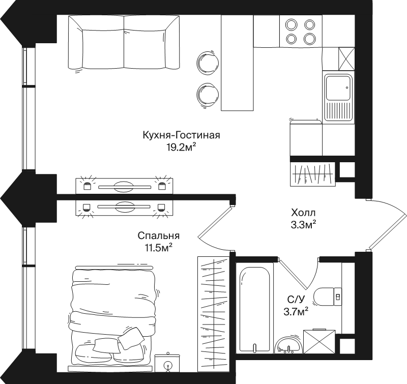2 ккв (Евро) 37,7 м²