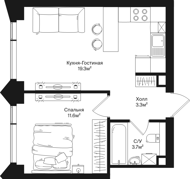 2 ккв (Евро) 37,9 м²