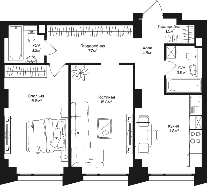 2 ккв 64,5 м²
