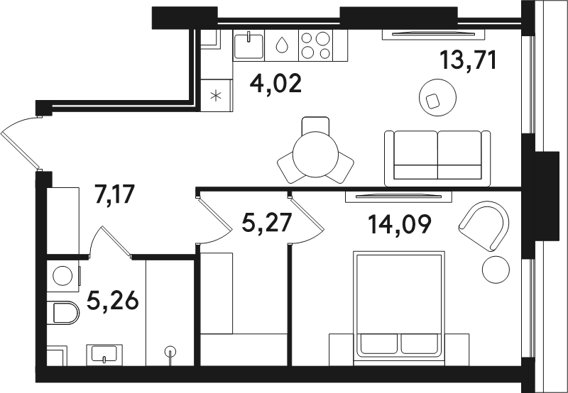 2 ккв (Евро) 49,5 м²