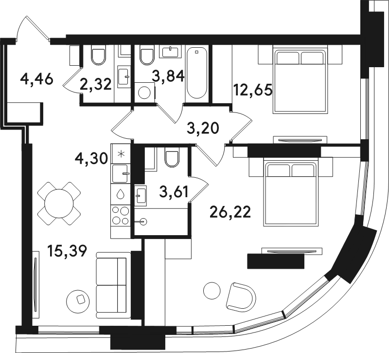 3 ккв (Евро) 76 м²