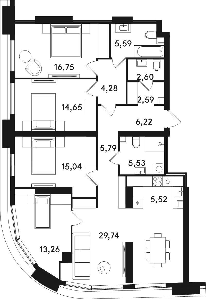 5 ккв (Евро) 127,6 м²