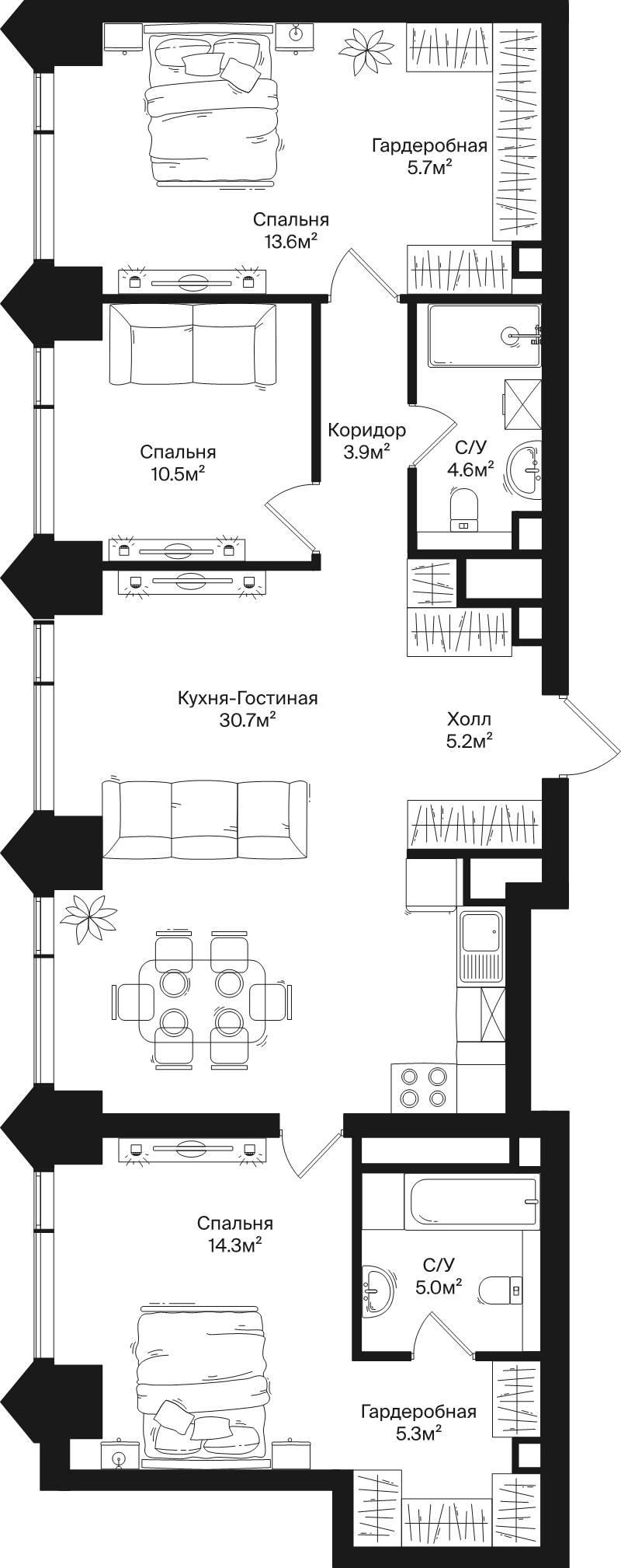 4 ккв (Евро) 98,8 м²