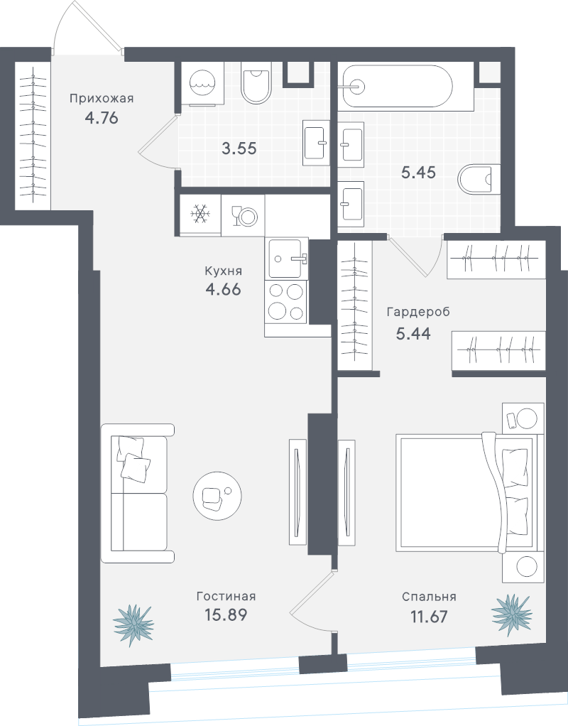 2 ккв (Евро) 51,4 м²
