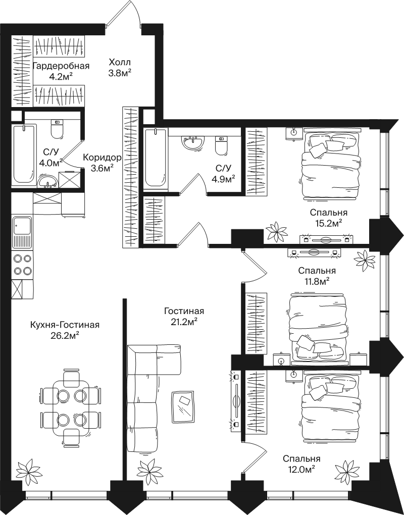 4 ккв (Евро) 106,9 м²