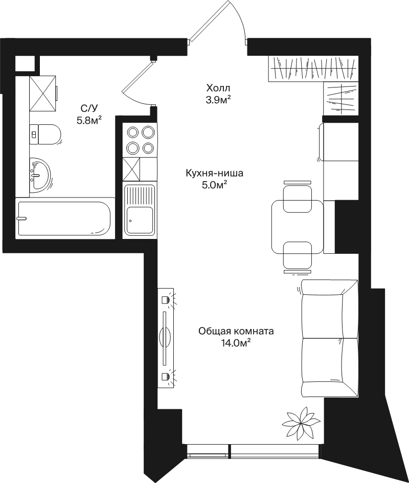 Студия 28,7 м²