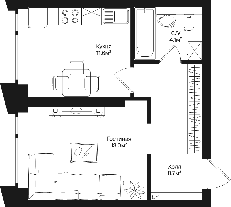 1 ккв 37,4 м²