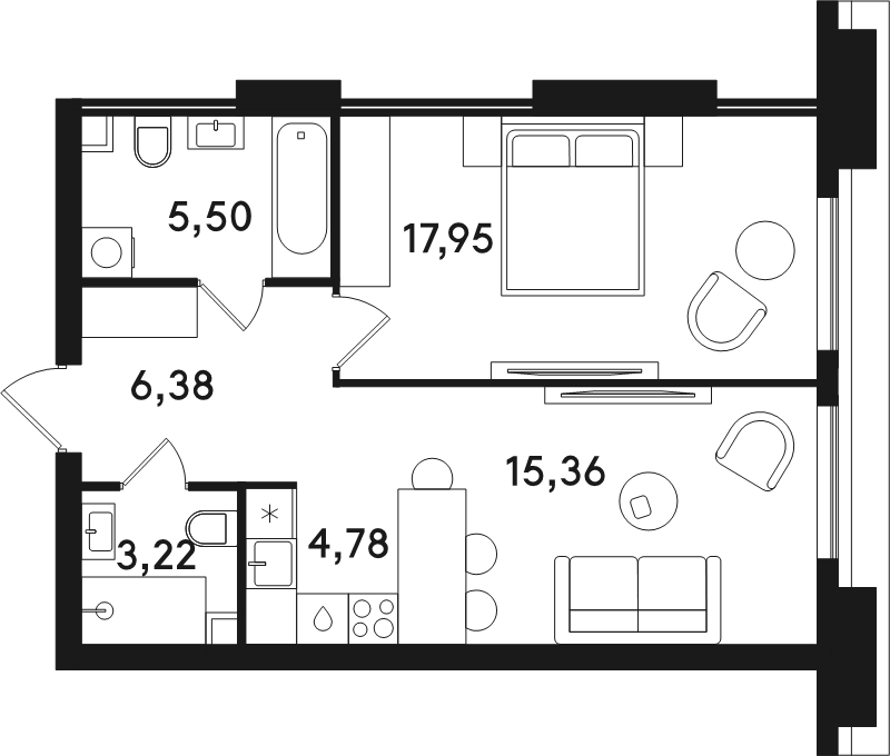 2 ккв (Евро) 53,2 м²