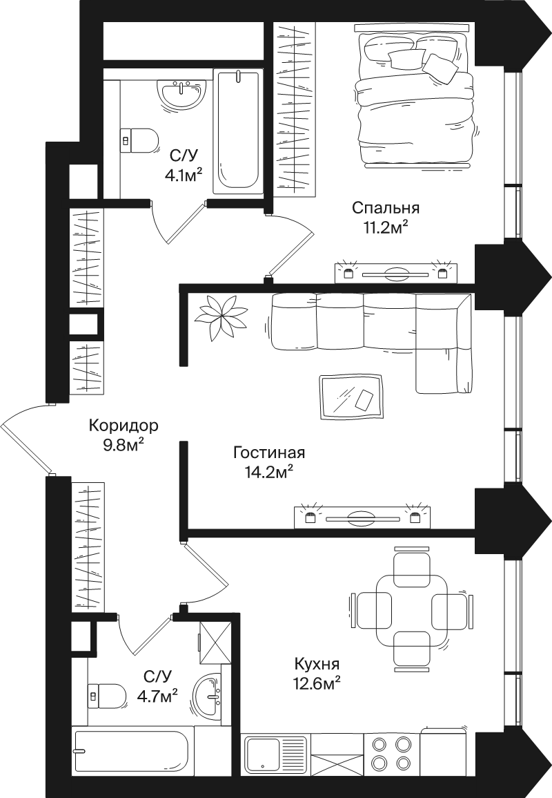 2 ккв 56,6 м²